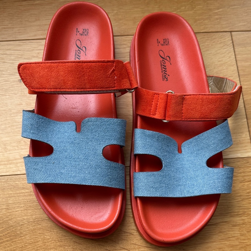 Red and Blue Slide Sandals Italy